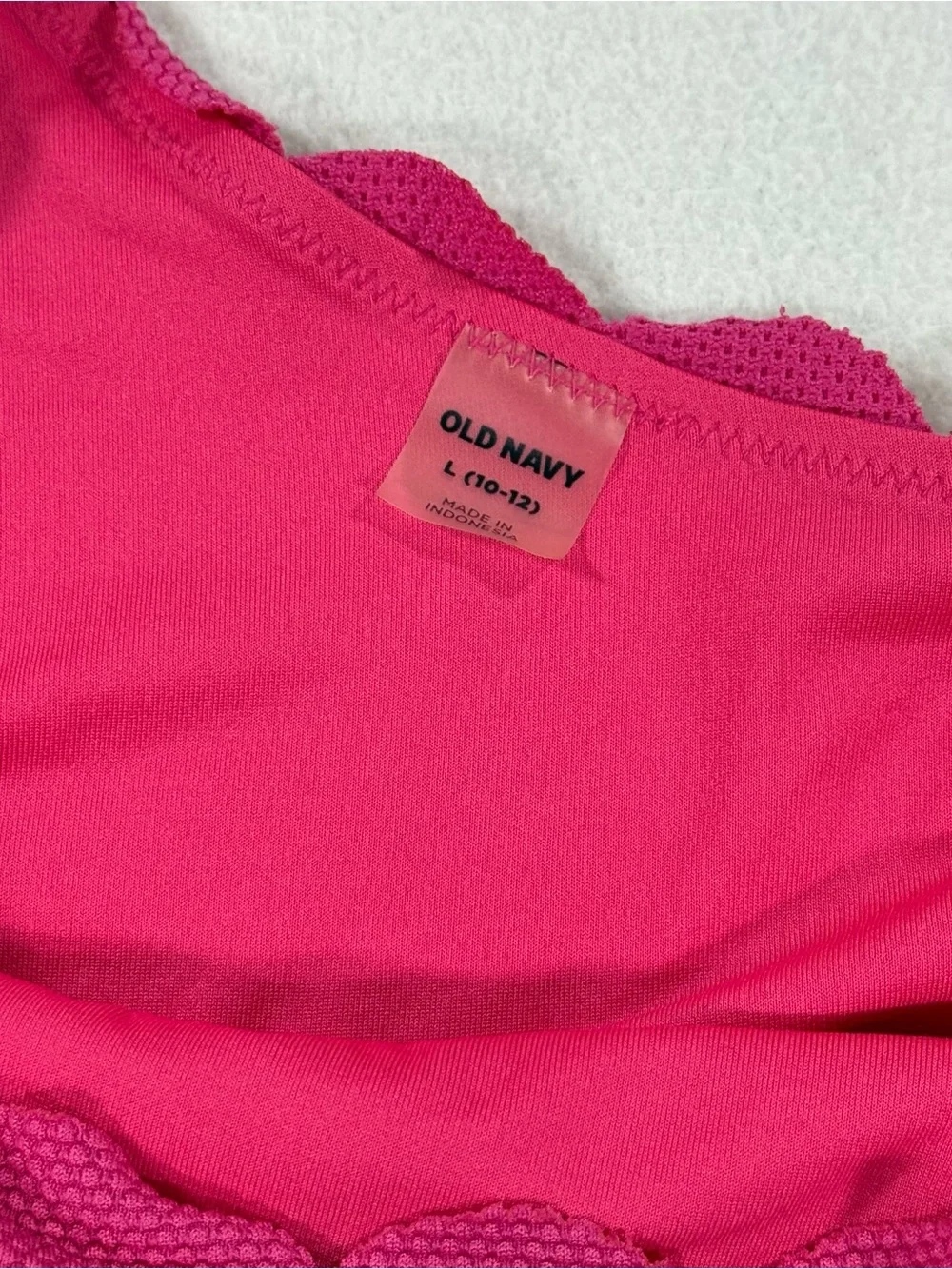 Old Navy Girls' Hot Pink Scalloped One Shoulder High Waist Bikini Set L 10-12